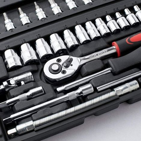 53pièces Jeu douilles et cliquet Chrome Vanadium 1/4" Coffret de Douilles Embouts et Clés à Cliquet