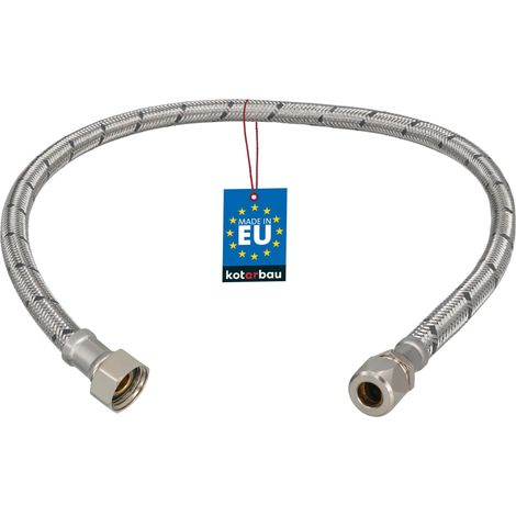KOTARBAU® Flexible Robinet 3/8" x 3/8" - Tuyau Robinet Cuisine 60 cm - Écrou Tournant x Raccord à Sertir - Rallonge Robinet Cuisine Flexible - Tuyau Flexible Plomberie - Acier Inoxydable - Argent (1/4)