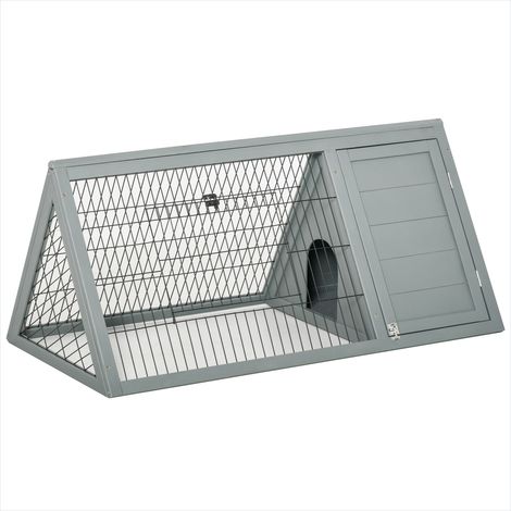 Clapier triangulaire en bois de pin avec enclos et double porte (1/5)