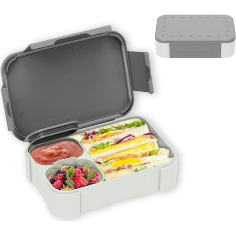 XJIANFU Brotdose Kinder 900ml Auslaufsicher Bento-Box Lunchbox Jausenbox Grey (1/5)