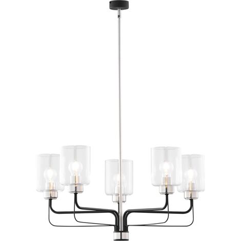 Lampadario CERES nero nichel 5xE27 vetro trasparente Jupiter (1/3)