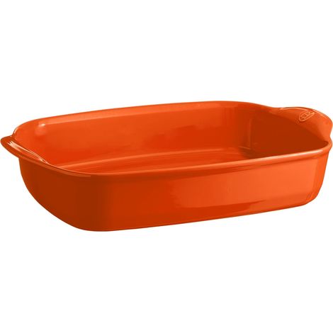 Plat à four rectangulaire 42 cm le bon plat en céramique émaillée orange Toscane Emile Henry (1/3)