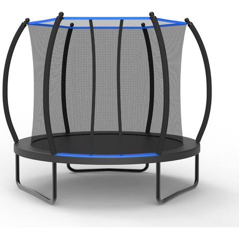 Cama elástica exterior infantil con red de seguridad 228 cm acero negro y azul HOMVRA (1/4)