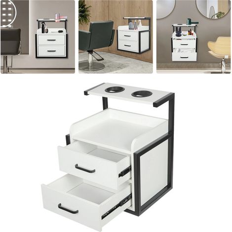 Armoire à outils de salon de coiffure murale, armoire de rangement avec 2 tiroirs, équipée d'un support de sèche - cheveux, pour Spa, Salon de coiffure, 40  30  48 cm