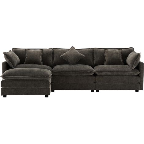 Canapé d’angle moderne en L, canapé rembourré en tissu chenille 3 places avec repose-pieds, meuble rembourré adapté au salon et à la chambre, gris, vidéo disponible (oldsku:N653P5831W)