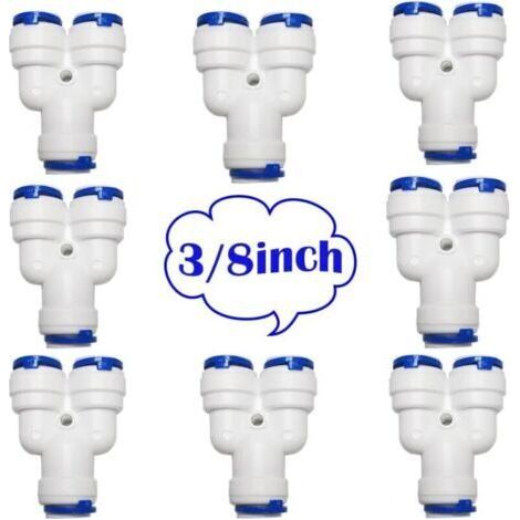 PCS RO Raccord Osmoseur de Filtre à Eau, Raccord Type Y 3/8" Push-fit pour 3/8" (9.5mm) Tuyau de Filtre à Eau,Tube d'osmose Inverse (1/4)
