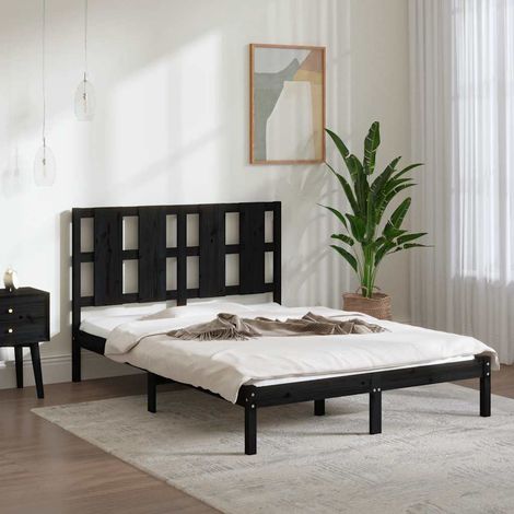 Cadre de lit sans matelas noir 140x190 cm bois de pin massif (1/5)