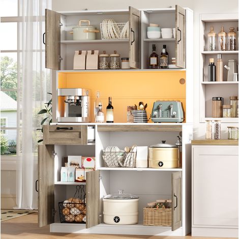 Armario de cocina 110x40x180 cm MDF blanco y natural con LED, enchufes y almacenaje – MEUBLIV (1/5)