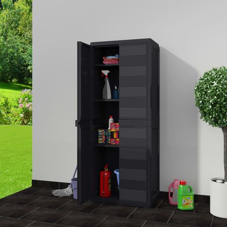 Armoire de jardin en polypropylène noir – 3 étagères réglables – Dimensions 65 x 38 x 171 cm – Verrouillable avec cadenas – Inlife (1/6)