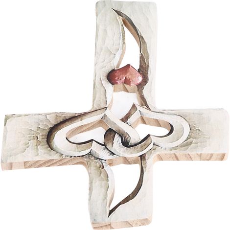 Geschnitztes Holzkreuz mit verschlungenen Herzen, Wandbehang, handgeschnitztes Holzkreuz für Wohnzimmer, Arbeitszimmer, Schlafzimmer, Büro, rotes Herzmuster (1/5)