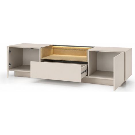 Mobile TV Con 2 Ante 1 Cassetto Push To Open Vano A Giorno Illuminazione LED E Ripiano In Vetro Temperato Design Contemporaneo 176.4 X 39.5 X 43.4 Cm Cashmere (1/5)
