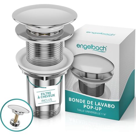 Bonde de lavabo sans trop-plein - 1 unité - Laiton chromé - Mécanisme clic-clac universel - Pour salle de bain moderne - 1 ¼ pouce (1/5)