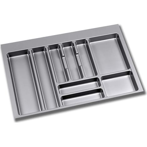 1 - Range Couverts Ajustable - Organiseur De Tiroir - Pour Modules 80cm - Plastique Gris - 73,6x48,2cm (1/5)