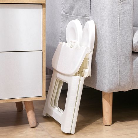 Tabouret pliant léger et portable, marchepied blanc à motif lapin avec poignée de transport pour enfants, taille L. (1/3)