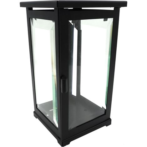 Lanterne funéraire moderne avec verre à facettes - 21 cm (noir) (1/2)