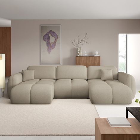U-förmiges 4-Sitzer-Sofa, umwandelbar mit Bettkasten Livio Beige
