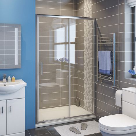 ELEGANT 1700mm Sliding Glass Cubicle Door Modern Bathroom Shower Enclosure + 1700x700mm Anti-Slip Resin Shower Tray (1/5)