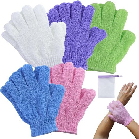 Lot de 10 gants exfoliants, polyester, design 5 doigts, couleurs variées, pour douche et spa (1/5)