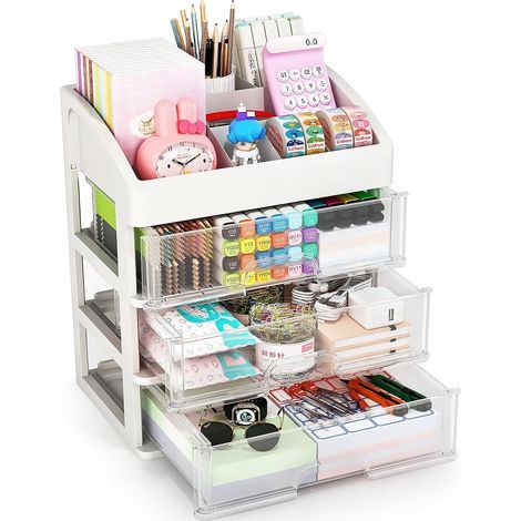 Organisateur de bureau avec tiroirs, organisateur de rangement à 2 ou 3 tiroirs, tiroirs de rangement de bureau pour fournitures de bureau, organisateur de papeterie en plastique (1/5)