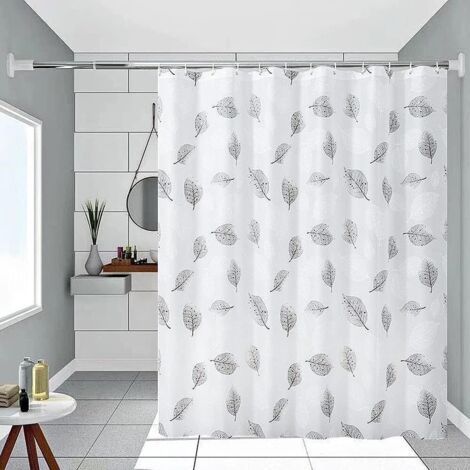 1 Rideau de Douche PEVA, Motif Feuilles Noires, Imperméable et Antimoisissure, pour Baignoire et Douche (1/5)
