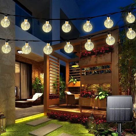 Guirlande lumineuse solaire d'extérieur étanche, 50 LED, 7 m, boules de cristal, 8 modes d'éclairage, idéale pour la maison, le jardin et la terrasse. (1/5)