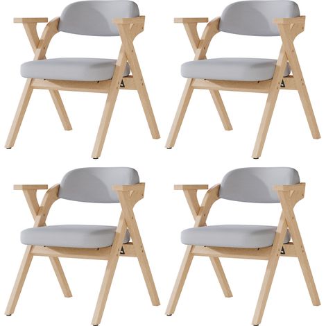 4 chaises de salle à manger pliantes en bois massif, confortables et respirantes, pliables et faciles à ranger, adaptées à la salle à manger, au salon, au café, style moderne, lin, gris (1/5)