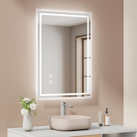 Miroir de Salle de Bain avec lumière LED, 50 x 70 cm, Anti-buée, Interrupteur Tactile, Miroir de Salle de Bain Blanc Froid réglable, Fonction mémoire, arrêt Automatique après 3 Heures, Miroir de (1/5)
