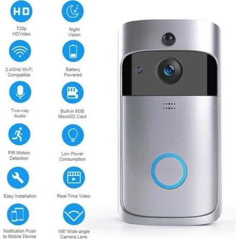 Sonnette Vidéo Sans Fil Étanche, Carillon Sans Fil avec Caméra WiFi 720P Accueil Sécurité IR Vision Nocturne (1/4)
