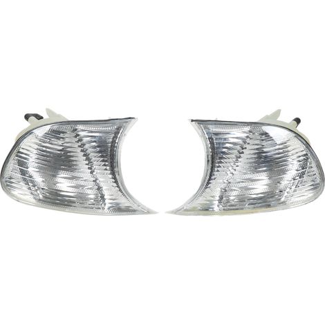 Feux de position avant (gauche et droit) à lentille transparente avec clignotants Pièces de rechange pour BMW Série 3 E46 Coupé 1998-2001 Blanc 63126904307 63126904308 (1/5)