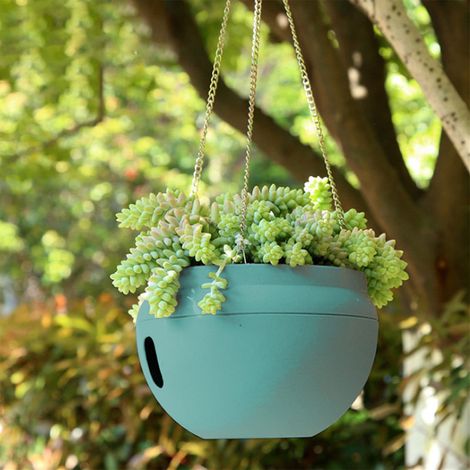 Hängender Blumentopf aus Rattan für den Innenbereich, wasserdichtes Design verhindert Wurzelfäule, ideal für Garten und Wohndekoration – grün