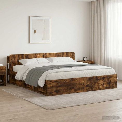 Meuble tête de lit avec rangement en bois d’ingénierie chêne fumé 193,5 x 18,5 x 80 cm - PANGIVO (1/5)