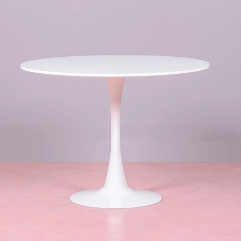 Table à manger ronde 100cm – Plateau en bois MDF – Base en acier laqué blanc – Style moderne minimaliste – Furnmod Design Your Space (1/7)
