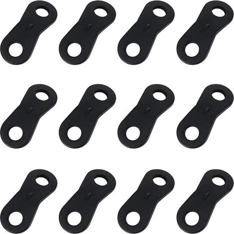 Lot de 12 tendeurs de corde noirs, réglables en alliage d'aluminium, serre-câble à 2 trous pour tente, camping et randonnée, accessoire de tension pour haubans (1/5)