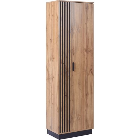 Armario moderno de dos puertas alto y estrecho 4 estantes de MDF con acabado melamínico dormitorio entrada marrón Manaia