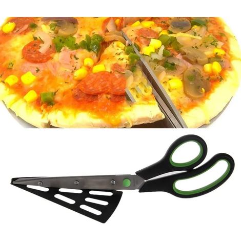 Couteau à pizza 2 en 1 avec ciseaux et plateau, outil de cuisine, couteau à pizza en acier inoxydable (1/4)