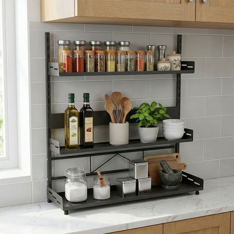 Support à Épices pour Cuisine, Etagère de Stockage d'Épices à 3 Niveaux, Etagère de Stockage d'Épices pour Condiments, Rangement d'Épices,Noir (1/5)