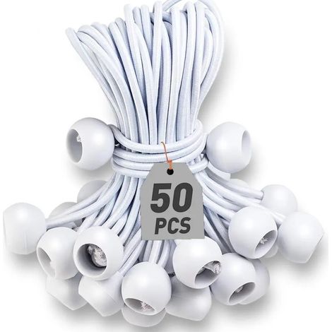 Lntyq Lot de 50 Tendeur Elastique Cordons Élastiques avec Boules Sandow Elastique Boules Elastiques pour chapiteaux, tentes, bannières et bâches,150mm (1/5)