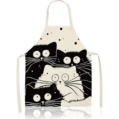LYERCW - Tablier de cuisine mignon avec motif chat, tablier de cuisine ajustable et amusant pour hommes et femmes, motif chat mignon, tablier de cuisine et de pâtisserie, 55 cm x 68 cm (1/4)