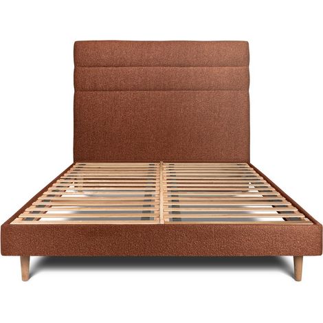 Lit 150x190cm avec tête de lit lignes bouclette et sommier kit Terracotta - Hauteur totale : 29cm (1/5)