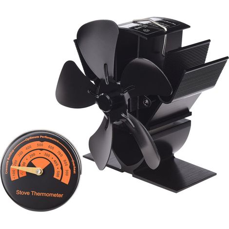 Vtizikl 5 ventilateur de chauffage de puissance thermique à 5 feuilles, mini ventilateur de cheminée, avec thermomètre (1/4)