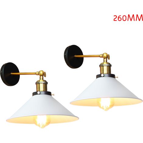 2 Stück Wandleuchte im Vintage-Stil, Industri 240° Verstellbare Wandlampe, Wandstrahler Licht mit Ø26cm Lampenschirm für Wohnzimmer Schlafzimmer (Weiß)