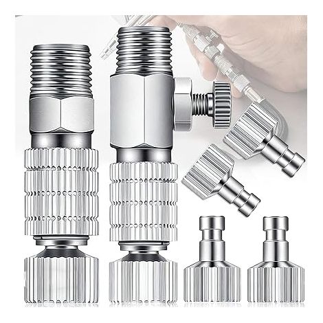 6 Pieces 1/8 Connector Kit Quick Connect Adapter Airbrush Adapter Set, Include 4 1/8" Male-Female Fittings for Connecting Airbrush Air Compressor (1/5)