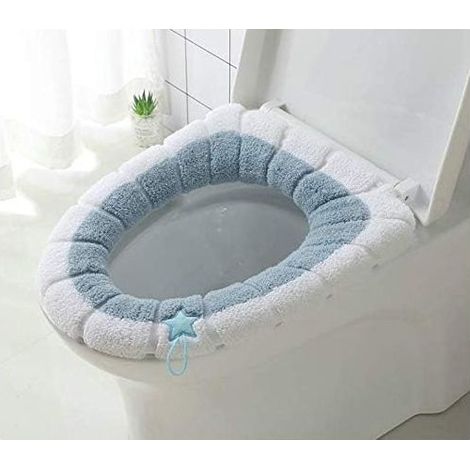 Lot de 2 coussins universels imperméables pour siège de toilette avec boucle de suspension - Doux et chaud - Lavables (bleu) (1/5)