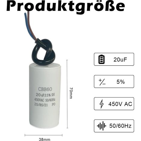 CBB60 450v 20uf 50/60HZ condensateur de démarrage, condensateur de marche du moteur, condensateur de moteur, condensateur de suppression