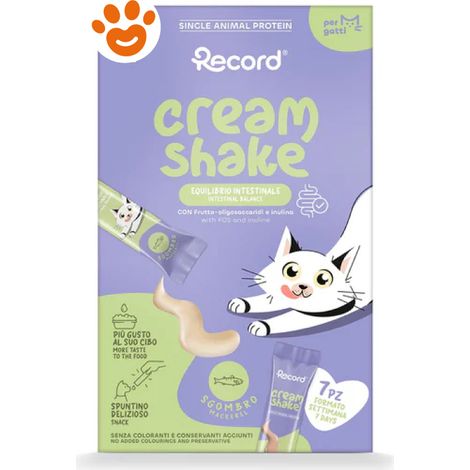 Record Cat Snack Cream Shake Intestinal Sgombro - Confezione 7×12 Gr - Snack