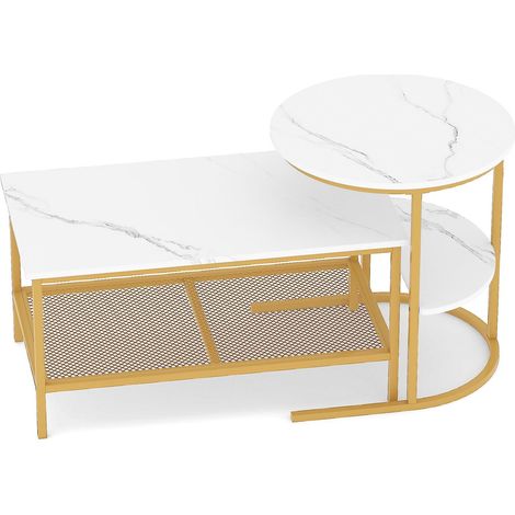 2-teiliges Couchtisch-Set mit Tischplatten in Marmoroptik, Weiß