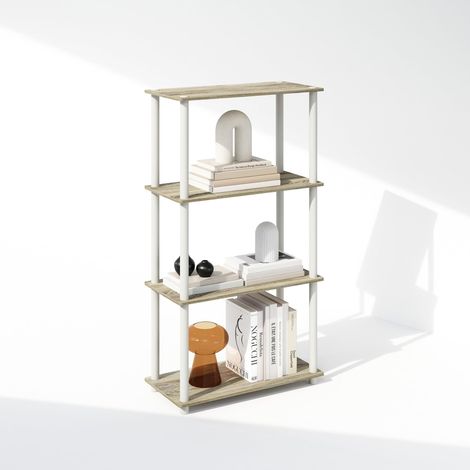 Bibliothèque 4 Niveaux, Bibliothèque avec étagère compacte Polyvalente, 29,5 x 60 x 110, pour Salon, Chambre, Bureau à Domicile, Chêne Sonoma/Blanc (1/5)