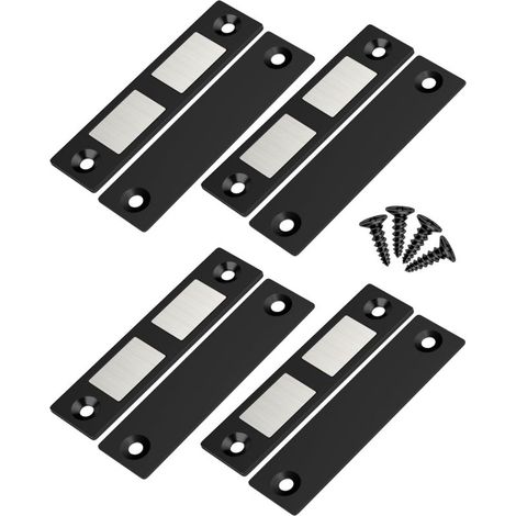 Set of 4 ultra-thin magnetic cabinet door latches, strong magnetic catches for cabinet doors, drawers, sliding doors, kitchen furniture, household items, black (1/5)
