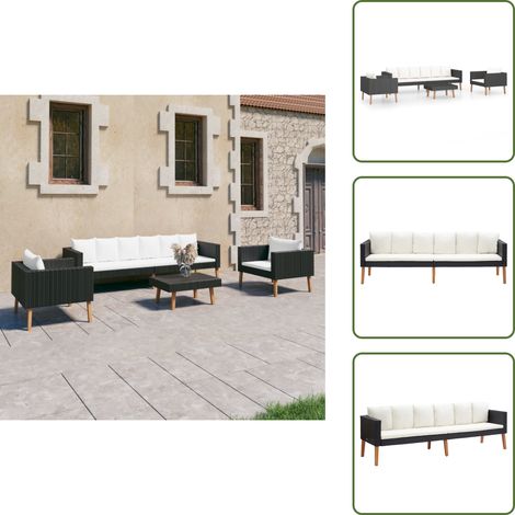 4-tlg. Garten-Lounge-Set mit Auflagen Poly Rattan Schwarz - Garten Lounge Set - Outdoor Sofa - Rattan Gartenmöbel - Gartenmöbel Set - Balkonmöbel