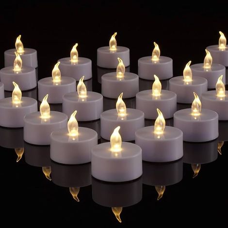 Bougies chauffe-plat LED Lot de 100 (Piles CR2032 Incluses) Flamme Realiste, 200+ Heures, Sans Feu pour Mariage, Fetes, Maison, Jardin, Terrasse - Lumière Blanc Chaud. (1/5)